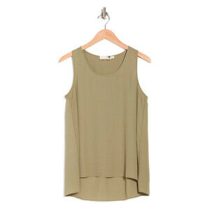 EVERLEIGH women's Crew High/Low Tank Sleeveless Top In Olive size M